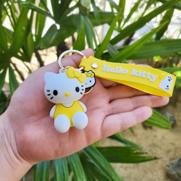 (Yellow) Hello Kitty Keychains, Cute Keychain, Keychain with Wristlet - Picture 2 of 3